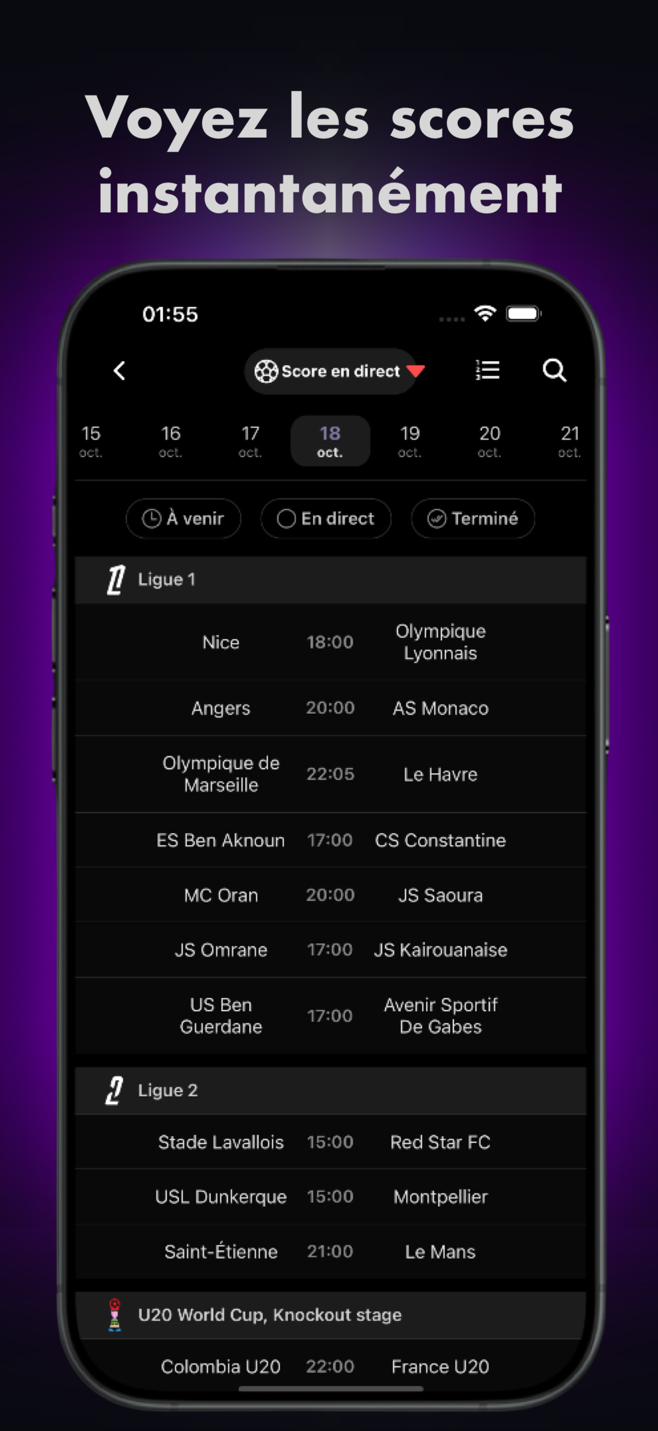 ⚽ Scores en direct et suivi des ligues