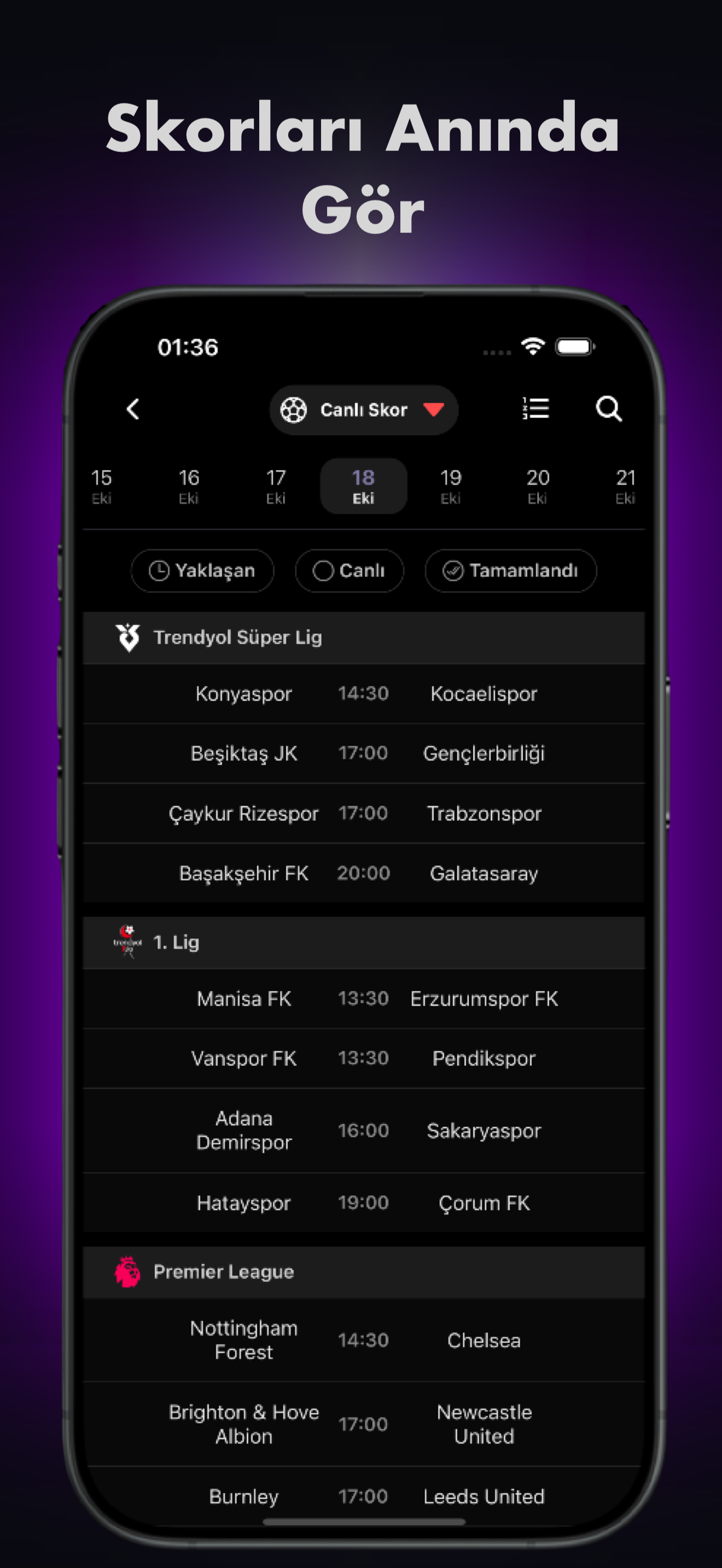 ⚽ Canlı Skorlar ve Lig Takibi
